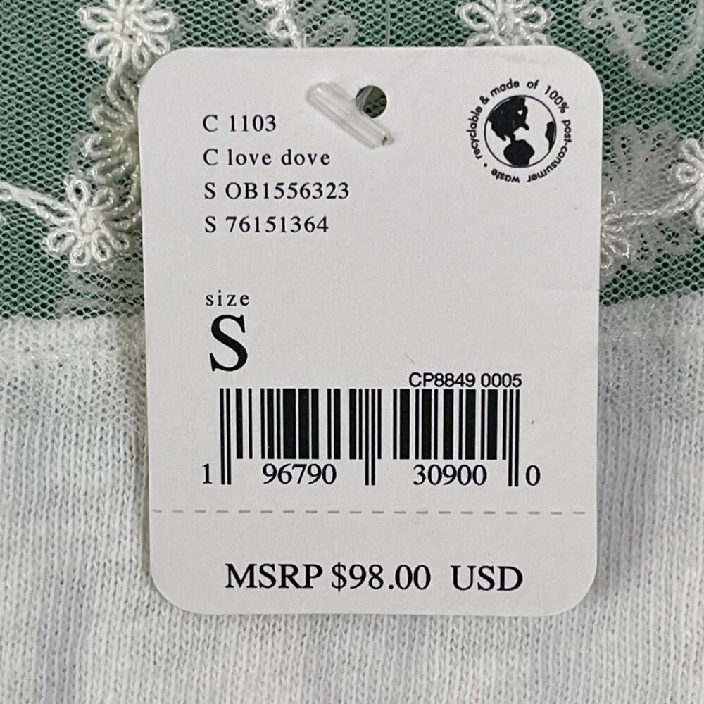 Free People Love Dove Lace Long Sleeve Tee Cream Shirt Tail Hem Size S - NWT - Picture 5 of 8
